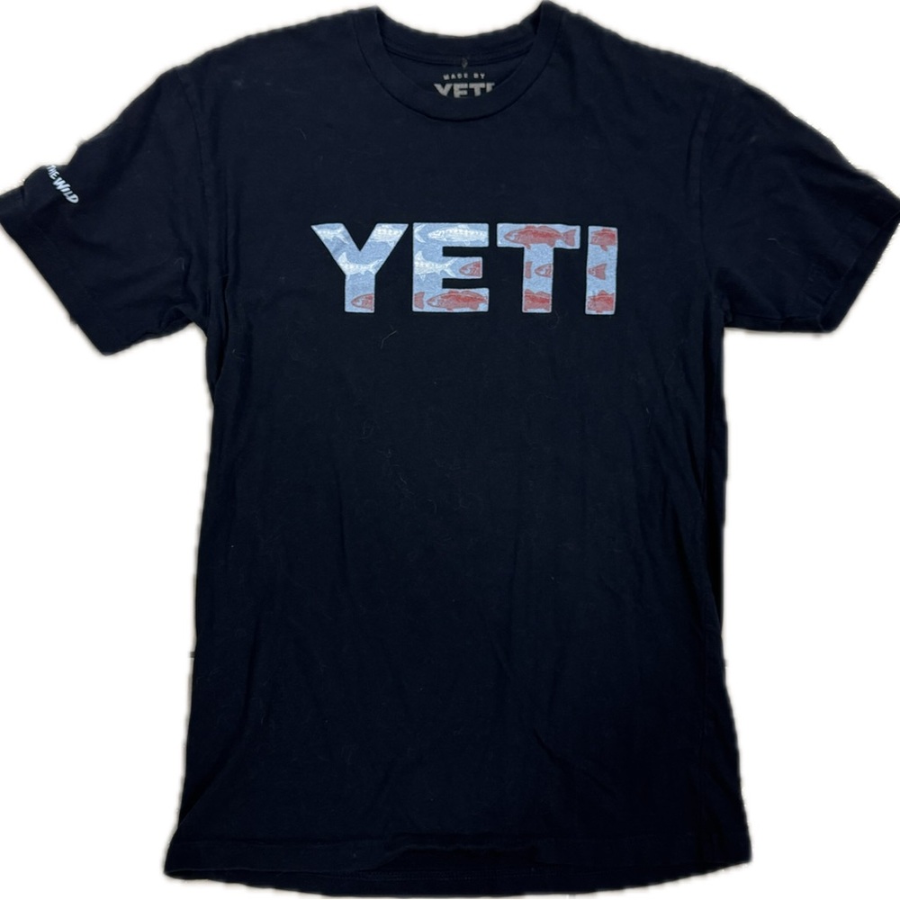 YETI Black Tee with Red and Blue Graphic